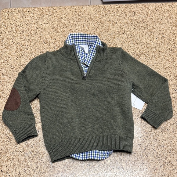 Starting Out Boy’s Quarter Zip Sweater with Brown Elbow Patches & Check Shirt - Picture 2 of 10